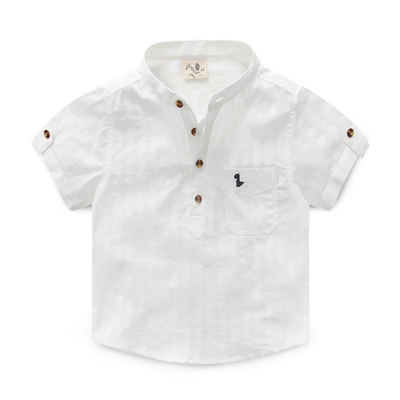 男童立领衬衫韩版小宝宝短袖上衣童装2017夏装新款儿童半袖白衬衣