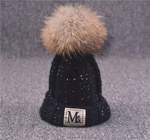儿童针织帽秋冬1-3岁宝宝帽子韩版针织帽貉子毛球男女儿童毛线帽