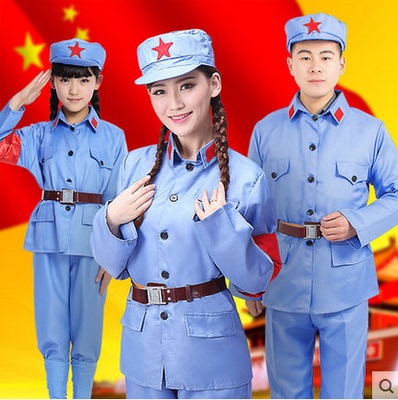 男女款长袖短袖儿童小红军服演出服军装表演服套装红卫兵服装帽子