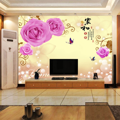 家和万事兴玫瑰花朵无纺布墙纸卧室客厅大型壁画无缝电视背景墙布