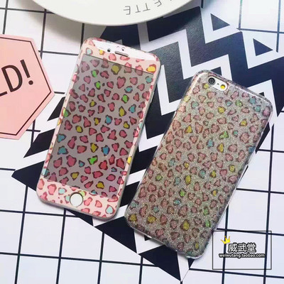 粉色豹纹苹果76全屏钢化玻璃手机膜iPhone7 6splus5.5手机壳贴膜
