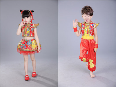 六一儿童新款演出服红秧歌舞表演服装幼儿春节喜庆新年拜年舞蹈服