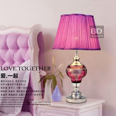 比顿 2017新款卧室床头紫色浪漫奢华水晶台灯 结婚新房装饰灯具