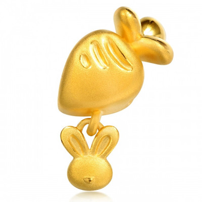 黄金3D硬金萝卜兔转运珠足金萝卜兔子手链挂坠项链路路通易鑫珠宝