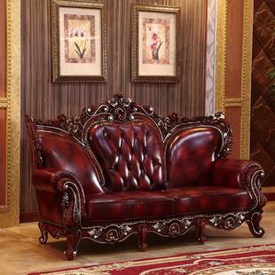欧式真皮沙发实木雕花小户型简约现代豪华别墅客厅头层皮皮艺家具