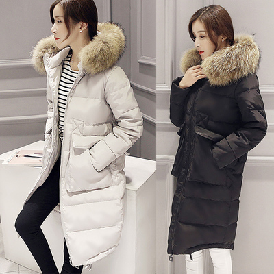 2016冬季新款韩版羽绒服女中长款加厚保暖学生修身显瘦连帽大毛领