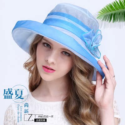 夏季真丝遮阳帽女士大沿花朵防晒帽出游防紫外线真丝太阳帽可折叠