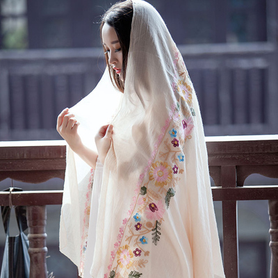 刺绣民族风印度尼泊尔棉麻围巾披肩两用女春夏季丝巾文艺旅游海滩