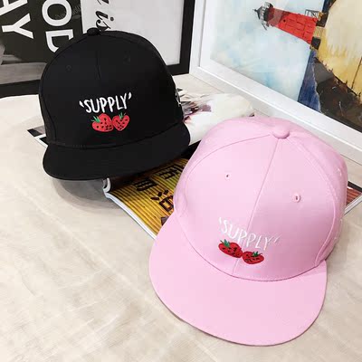 帽子女士新款韩国春夏刺绣棒球帽字母英伦风草莓时尚男街舞嘻哈帽