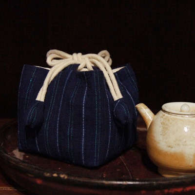 手织老布植物蓝染 茶具茶杯收纳袋茶壶快客杯布袋携旅行加厚布包