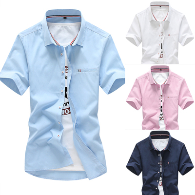 2016新款日系休闲男装短袖衬衫男士韩版修身时尚免烫短袖衬衣薄款