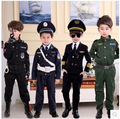 儿童表演男女孩飞行员服小交通服装幼儿园演出服小警察服交警服