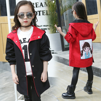 女童风衣中长款儿童新款卡通上衣5-15岁中大童女孩韩版两面穿外套