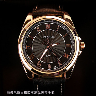 新款韩版商务气质精品百搭腕表指针夜光防水皮带表黑盘黑带手表