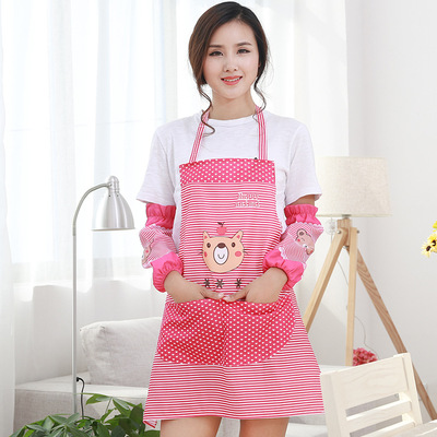 可爱围裙韩版时尚家用厨房服务员防水防污防油成人反罩衣袖套套装