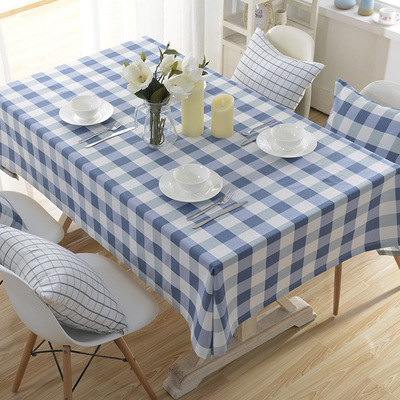 桌布布艺简约欧式棉麻格子长方形野餐桌垫美式田园茶几布客厅台布