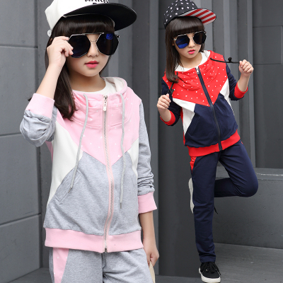 儿童装女童春秋装2016新款休闲拉链衫连帽套装时尚韩版运动两件套
