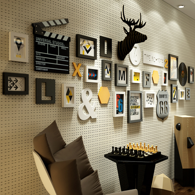 简约鹿头字母壁饰创意组合沙发背景墙时尚挂饰酒吧墙上装饰品挂件
