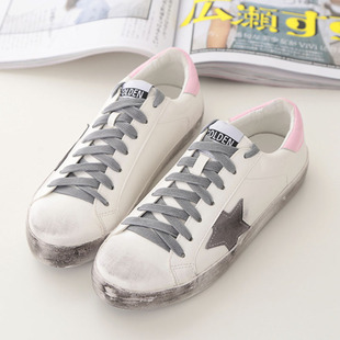 韩国小白鞋女真皮做旧星星脏鞋内增高白色系带运动板鞋休闲女鞋潮