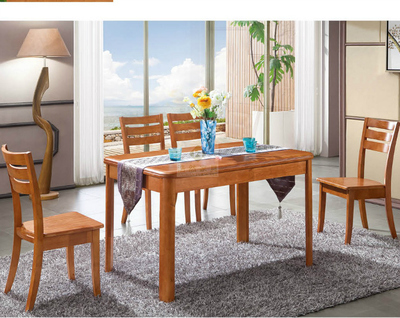 餐厅家具实木长条方形餐桌餐椅吃饭桌子椅子901餐桌同城配送安装