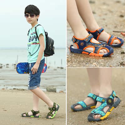 中大童鞋夏季儿童包头真皮软底学生凉鞋男童鞋防撞防滑时尚沙滩鞋