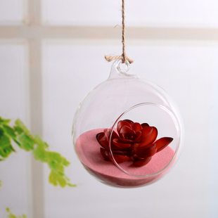 悬挂玻璃球水培植物空心吊瓶多肉植物花盆创意家居房间挂饰花瓶