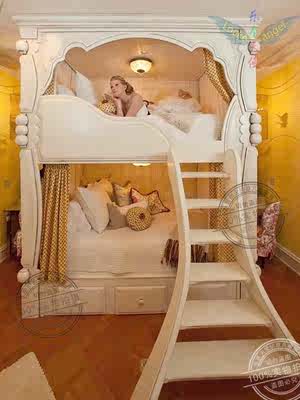 儿童创意实木家具高低床美式实木床子母床上下铺双层床家具公主床