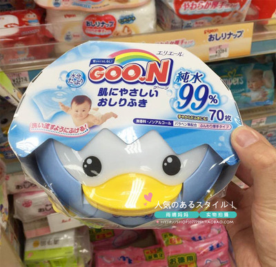 现货●日本代购Goo.N大王宝宝婴儿湿巾湿纸巾99%纯水企鹅盒装70片
