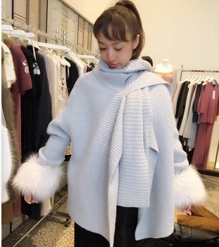 S家vivi日系羊毛针织开衫女多种穿法毛毛袖斗篷外套非代购2016新