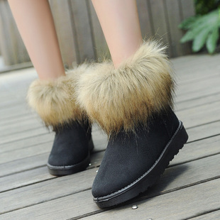 2016冬季新款仿狐狸毛带毛毛雪地靴女中筒短靴加厚防滑保暖棉鞋潮