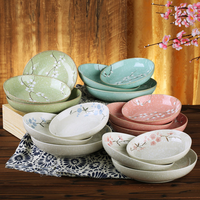 雪花瓷盘子陶瓷套装日式韩式创意和风餐具深菜盘饭盘汤盘菜碟包邮