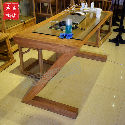 榆木免漆实木书桌Z型电脑桌奶茶桌 办公桌现代榆木写字台简约时尚