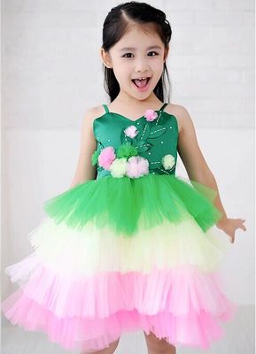 2016新款六一儿童表演服 绿色花朵裙演出服 公主裙舞台服装