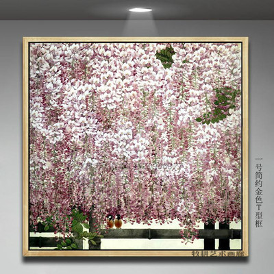 纯手绘花卉油画 装饰画 客厅花卉油画 餐厅花卉挂画 紫藤花卉油画