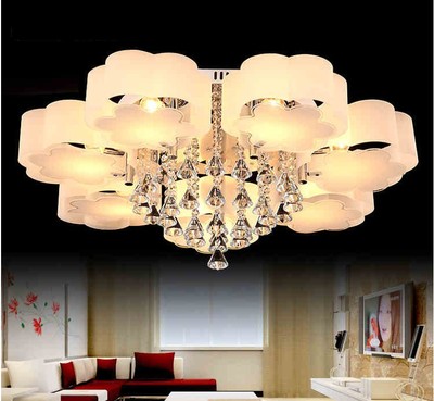 简约现代客厅灯水晶灯梅花形吸顶灯具温馨LED调光卧室灯饰餐厅灯
