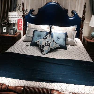 欧式美式高档床上用品新古典蓝色样板房多件套别墅软装家纺床品