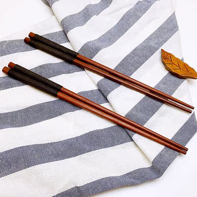 满19包邮日式缠线木筷家用纯天然防滑实木筷子无漆无蜡红檀木筷子