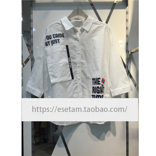 艾格ES2016秋夏专柜新款正品代购棉麻衬衫女学院风防晒上衣棒球服