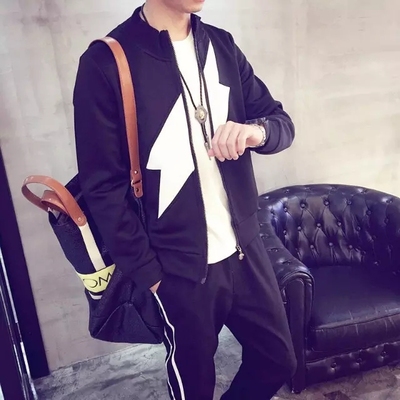 秋季潮男外套青年韩版棒球服开衫印花不起球运动夹克流行男装卫衣