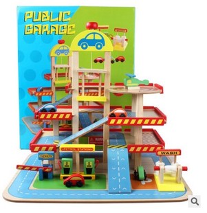 木质拼装小汽车大型三层停车场积木玩具模型男孩拼装益智木制玩具
