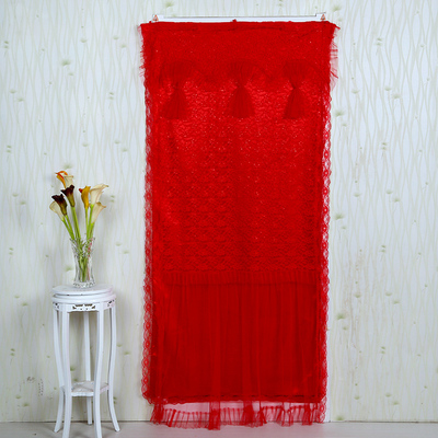 布艺蕾丝结婚卧室用大红长门帘长帘喜庆软门帘红门帘短门帘