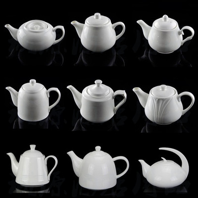 包邮纯白色 陶瓷茶壶 大号茶水壶过滤酒店餐厅饭店家用咖啡壶