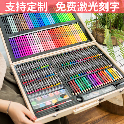 251件木盒画笔蜡笔水彩笔油画棒套装小孩子画画美术写生工具箱