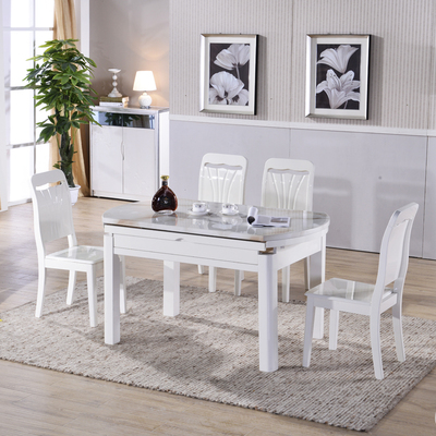 新品居家大理石餐椅组合实木可伸缩折叠圆形现代简约餐桌大小户型