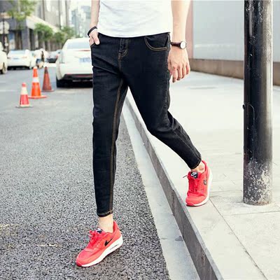 夏季新品男式韩版修身牛仔裤超薄款青少年个性潮休闲长裤男包邮