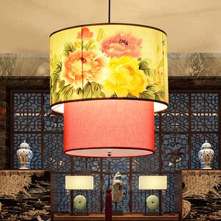中式羊皮吊灯餐厅茶楼古典手绘国画客厅酒店书房仿古灯具简约大气