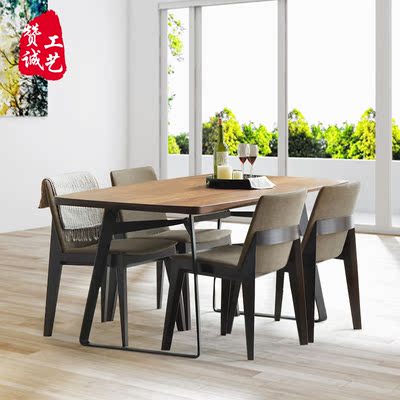 北欧宜家实木餐桌椅组合长方形家用餐桌实木现代简约原木餐桌椅