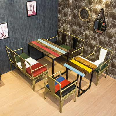 复古铁艺实木咖啡厅酒吧餐厅桌椅组合