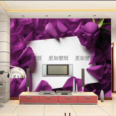 5D大型壁画紫色玫瑰花瓣墙纸壁纸现代简约卧室电视客厅背景墙婚房