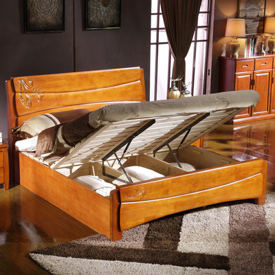 包邮实木床1.5米简约家具1.8米单双人储物高箱橡木床现代中式婚床